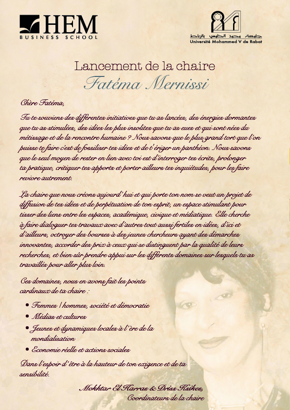 Création de la chaire Fatéma Mernissi 